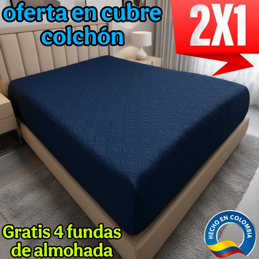 OFERTA EN CUBRE COLCHON PAGUE 1 LLEVE 2 + 4 FUNDAS DE ALMOHADA GRATIS